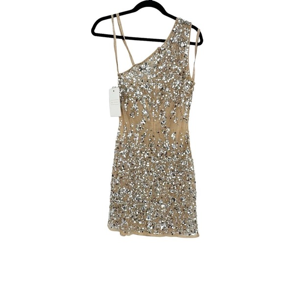 Mac Duggal 10977 Beaded Sheer Waist Cocktail Dress Sleeveless Nude Size 4 NWT - Picture 8 of 13